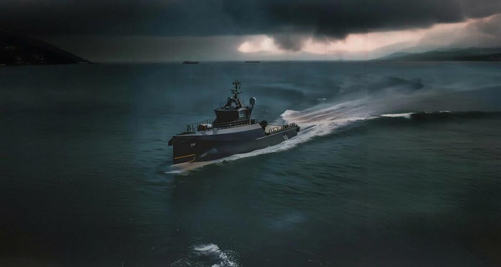 XV Patrick Blackett autonomous test vessel conducting advanced maritime autonomy trials at sea