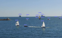 GuardianAI Vision screen showing AI-powered detection and classification of vessels in a busy maritime environment