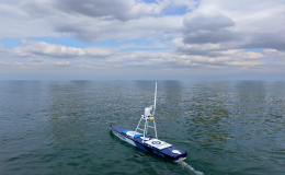 Autonomous surface vessel at sea demonstrating AI route planning and intelligent navigation