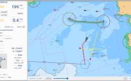 GuardianAI mission planning interface displaying an autonomous surface vessel route, live navigation tracks and waypoint planning on a digital nautical chart.